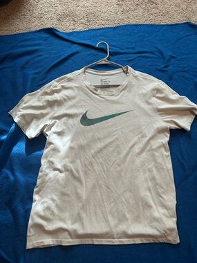 Nike Men's White Short Sleeve Tee with Green Swoosh